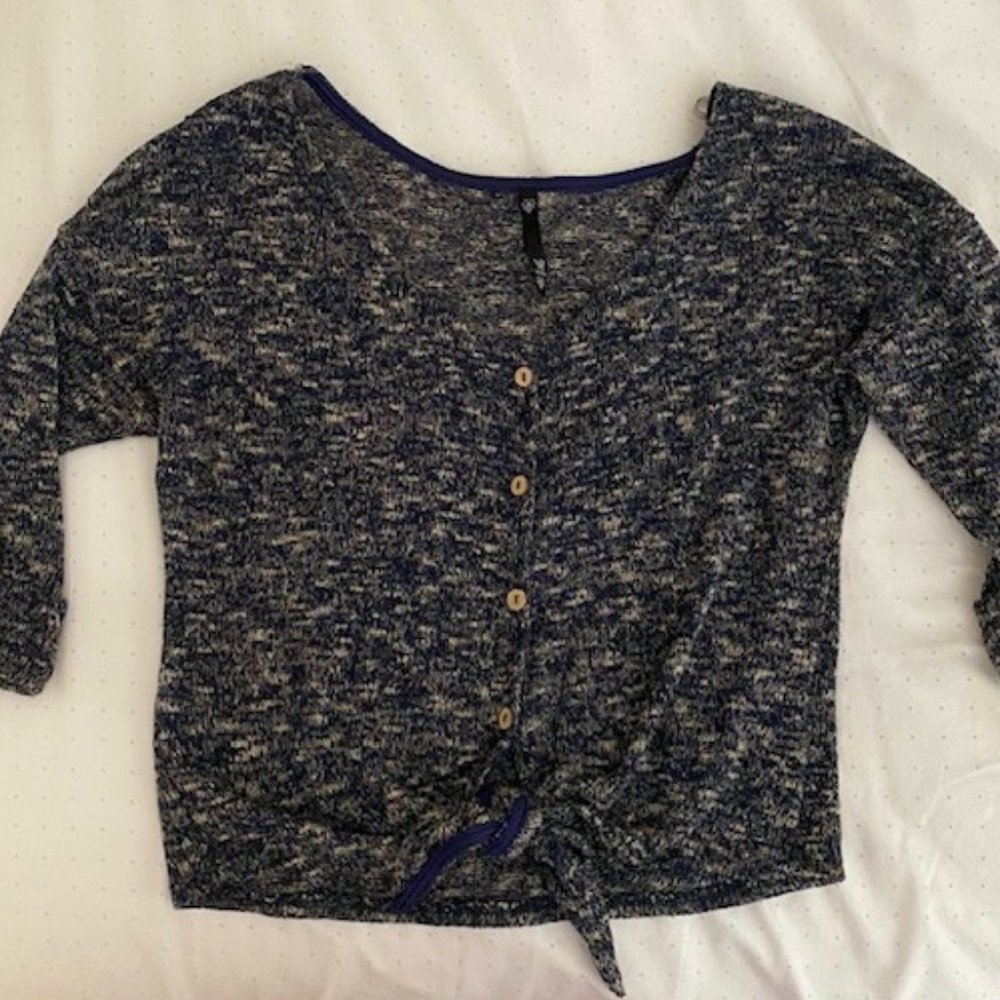 Navy Blue Tie Front Love Culture Top